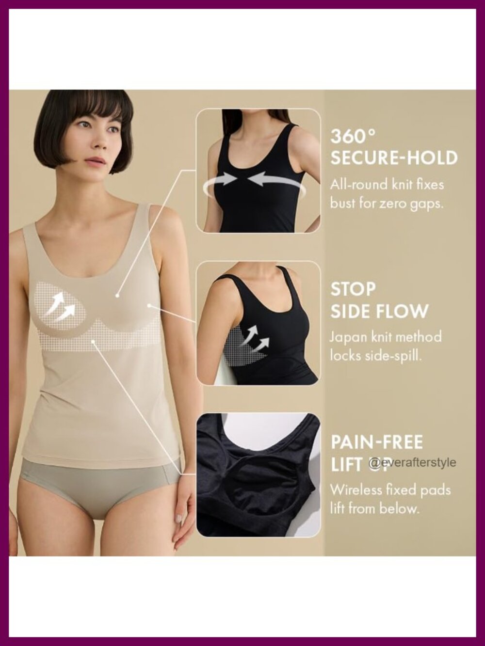 Padded Bralette Tank Top Silky Quick-Dry Anti-Sagging Sleep Bra Wire-free - Picture 5 of 6